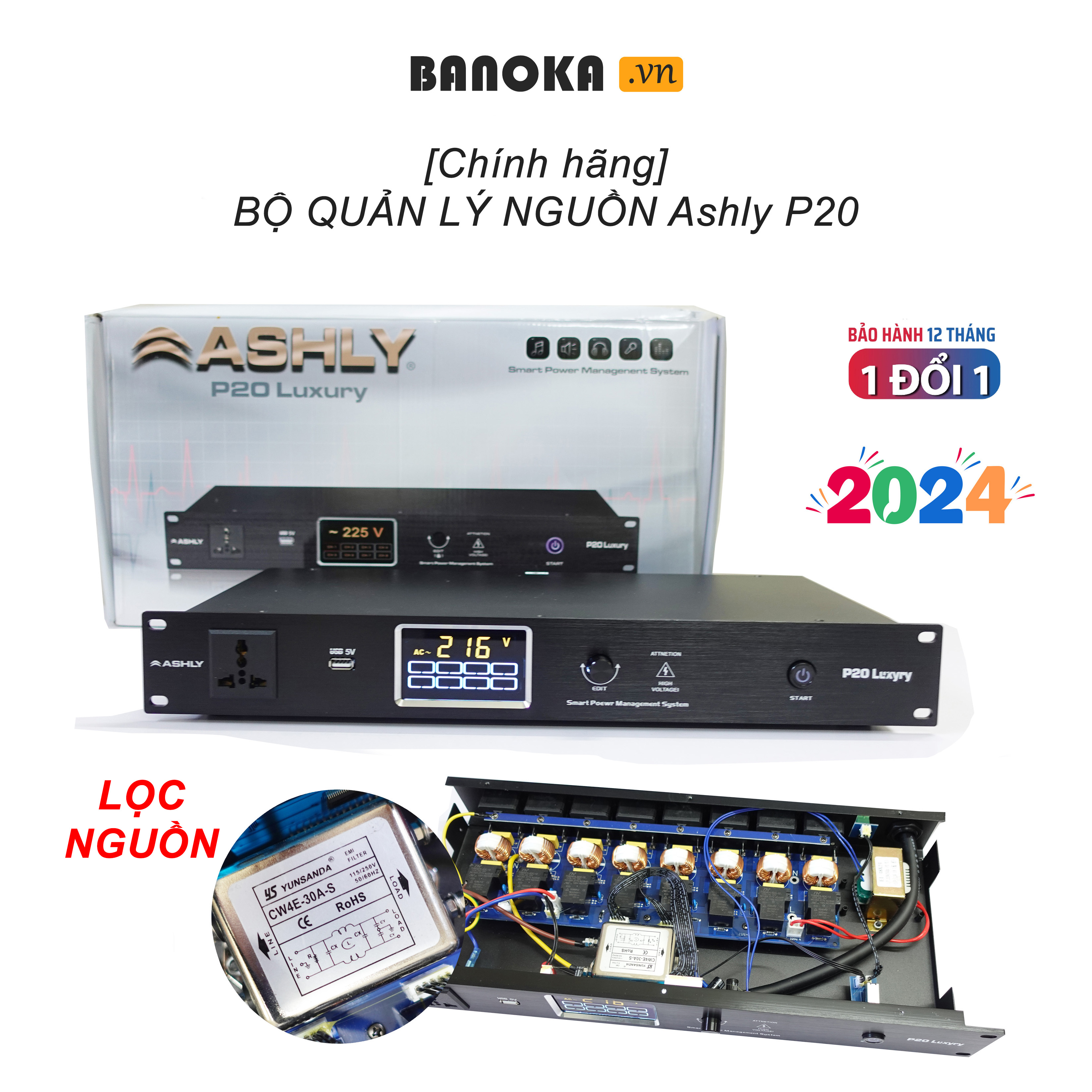 Bộ quản lý nguồn xịn ASHLY P20 Luxury 2 tầng lọc nguồn, 9 cổng vào, bảo hành 24 tháng